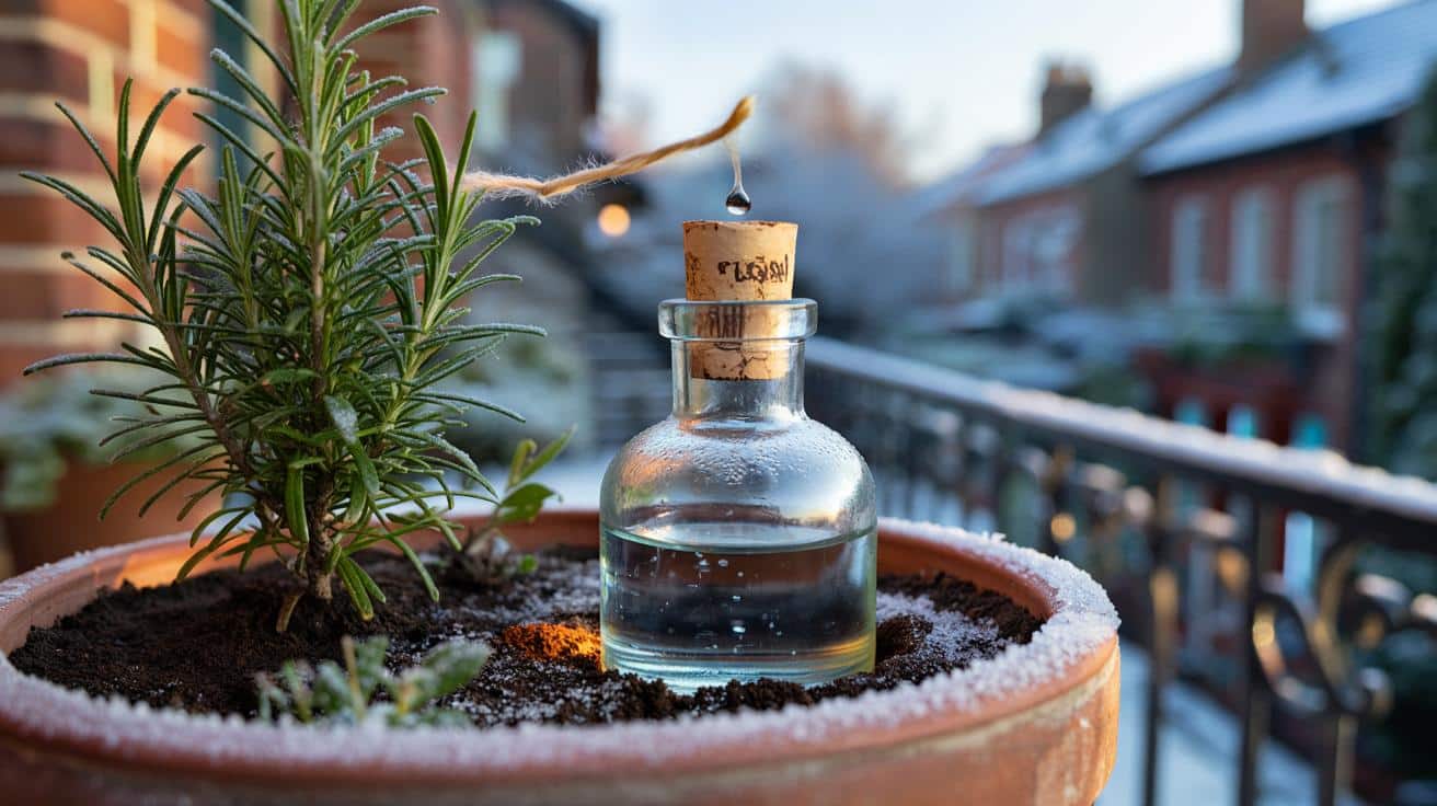 Garden Hack: Put a "cork" in your plant pots to keep them hydrated during the winter freeze.