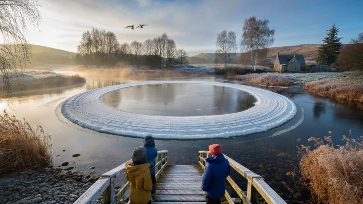 Rare Sighting: Giant "Ice Circles" spotted on a Scottish river as temperatures plummet.